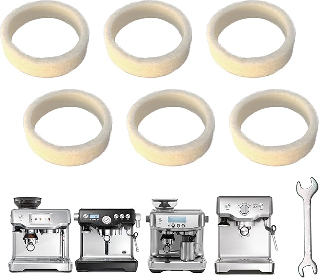 6-Piece Felt Washer Replacement for Breville Espresso Machine Grinders - Compatible with BES870/BES878/BES880/BES980/BCG820 Models, Espresso Grinder Felt Ring Eiranoly