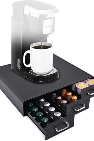 Coffee Pod Storage Drawer Coffee Capsule Organize Drawer Coffee Maker Holder Organizer,Compatible with 36 Capacity K-Cup or 48 Nespresso Capsule, Black