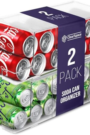 ClearSpace Soda Can Organizer & Soda Can Dispenser for Refrigerator - Fridge Organizer & Stackable Drink Organizer for Fridge or Refrigerator - Holds 12 Cans Each, BPA Free - 2 Pack