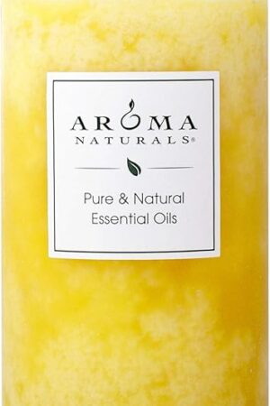 Aroma Naturals Essential Oil Orange and Lemongrass Scented Pillar Candle, Ambiance, 2.5 inch x 4 inch, Yellow