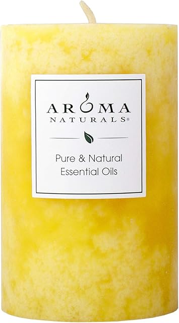 Aroma Naturals Essential Oil Orange and Lemongrass Scented Pillar Candle, Ambiance, 2.5 inch x 4 inch, Yellow