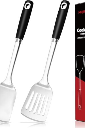 14.3-in Spatula Set, 18/0 Stianless Steel Heavy Duty Turner & Slotted Spatula, Kitchen Cooking Utensils Set, High Heat Resistant, Grilling Frying Serving Food, Pack of 2