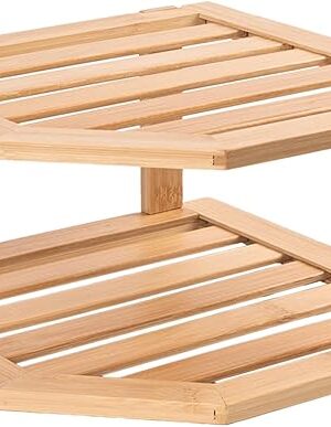 2 Tier Bamboo Corner Shelf Plate Organizer