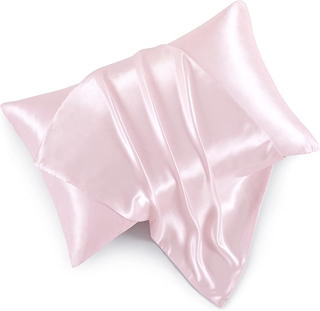 Blush Pink Satin Pillowcases with Zipper (20x26),Standard Size Satin Pillowcases Set of 2, Blush Pink Silk Pillowcase for Hair and Skin
