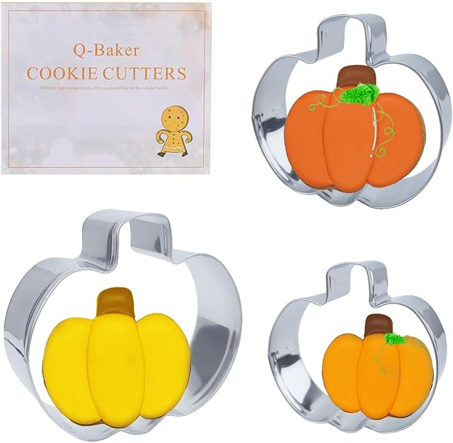 3 PCS Fall Pumpkin Cookie Cutters, 3.85", 3.2", 2.25"Halloween Thanksgiving Cookie Cutters for Harvest Holiday Decoration Party Supplies