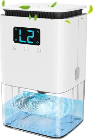 Dehumidifier, 42 OZ Dehumidifier for Home, Quiet Small Dehumidifiers for Bedroom(360 sq.ft) Bathroom Closet with Auto Shut Off, 7 Colors Light, White