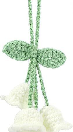 Car Mirror Hanging Accessories Lily Flower Handmade Knitted Car Pendant，Cute Car Decorations for Women Crochet Rearview Mirror Accessories,for Decoration Pendant,Car Accessories Pendant (White 1)