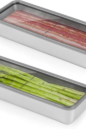 Bacon Container for Refrigerator,1Pack Bacon Holder for Fridge,Deli Meat Box for Fridge,304SS Airtight Food Storage Container,Stackable Refrigerator Organizer with Locking Lid (BPA Free)