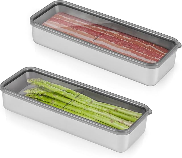Bacon Container for Refrigerator,1Pack Bacon Holder for Fridge,Deli Meat Box for Fridge,304SS Airtight Food Storage Container,Stackable Refrigerator Organizer with Locking Lid (BPA Free)