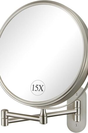 DECLUTTR 9 Inch Wall Mounted Makeup Mirror, 15X Magnification Double Sided Swivel Extendable Bathroom Mirror