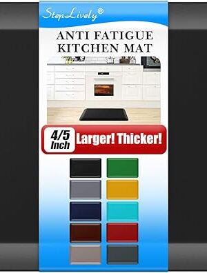 4/5 Inch Thick Kitchen Mat - Cushioned Anti Fatigue Mats for Kitchen Floor - Easy to Clean, Water Resistant, Non-Slip Kitchen Rug for Sink, Office, Kitchen (17''x24'' Black)