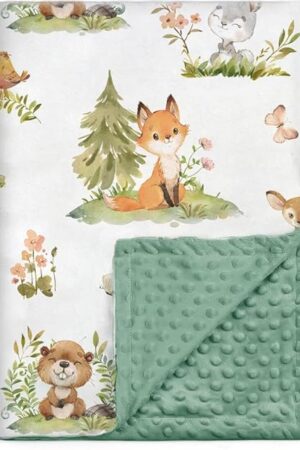 BORITAR Baby Blanket for Boys Girls Super Soft Double Layer Minky with Dotted Backing, Lovely Woodland Animal Design Blanket for Toddler Newborn 30 x 40 Inch(75x100cm)