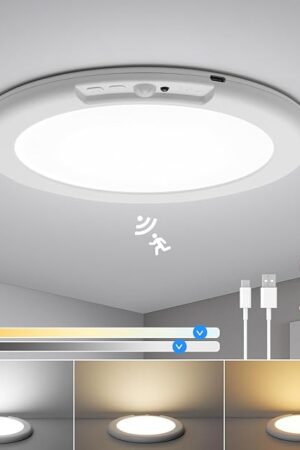 Combuh LED Battery Operated Light No Wiring, Rechargeable Motion Sensor Ceiling Lights with Remote Dimmable 3 Colors, Waterproof Magnetic Cordless Lights for Closet Shower Hallway Shed, 7.48Inch