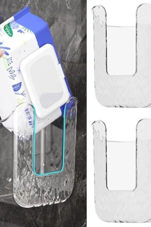 2pcs Kitchen Wipes Storage Box Dispenser, Acrylic Wall-Mounted Tissue Box Holder, Self-Adhesive Container for Bathroom, Kitchen, Bedroom, Toilet, Home