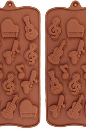 2Pcs Musical Instrument Silicone Chocolate Mold Music Note Bass Guitar Piano Saxophone Shape Candy Mini Soap Crayon Melt Mould Ice Cube Trays
