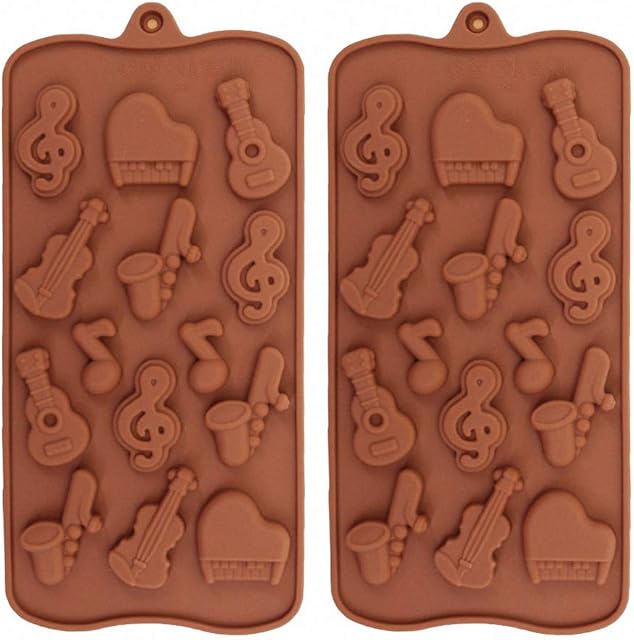 2Pcs Musical Instrument Silicone Chocolate Mold Music Note Bass Guitar Piano Saxophone Shape Candy Mini Soap Crayon Melt Mould Ice Cube Trays