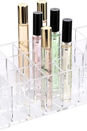 ELLDOO Clear Acrylic Rollerball Perfume Organizer, 24 Spaces Perfume Storage Holder