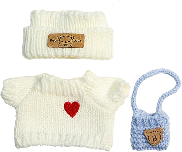 The 17cm Doll Clothes, Cute Outfit Accessories with White Sweater and Hat with Blue Bag, Kawaii Clothes Set for 6.7lnch Dolls
