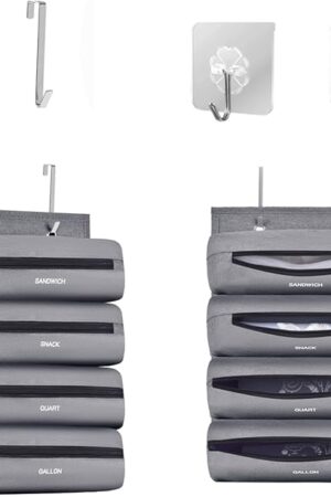 Zipper Bag Organizer Compatible with Gallon, Quart, Sandwich & Snack Food Storage Bag, Kitchen Plastic Bag Storage Organizer for Kitchen RV Camper (Grey)