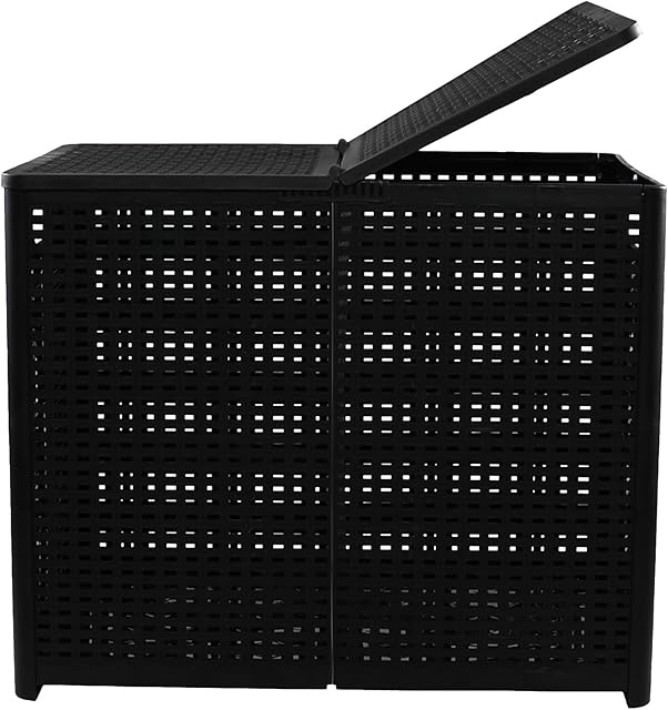 Bringer 1 Pack Double Plastic Laundry Hamper, Collapsible Laundry Basket with Lids, Black
