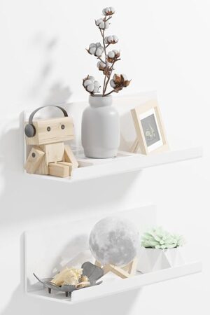 Acrylic Floating Shelves White 12 Inch Set of 2, Adhesive No Drill