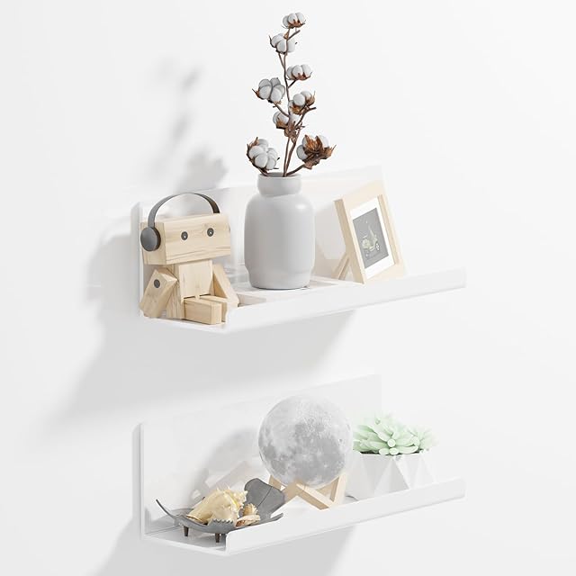 Acrylic Floating Shelves White 12 Inch Set of 2, Adhesive No Drill