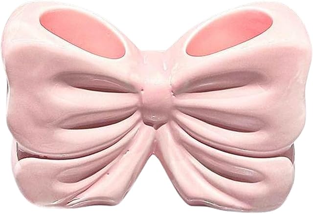 Bow Toothbrush Holder, Cute Ceramic Toothbrush Holder, Bow Personalized Decoration, Ceramic Bow Shaped Toothbrush Holders, Bathroom Countertop Accessories, for Bathroom Home(Pink)