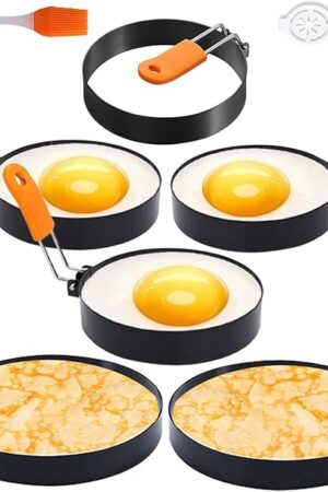 6 Packs Professional Egg Ring Pancake Ring Set,Non-Stick Stainless Steel 6" Pancake Mold Pancake Shapers 4" & 3.5" Cooking Ring with Silicone Handle for Griddle Frying Egg Breakfast (6" 4" 3.5"）
