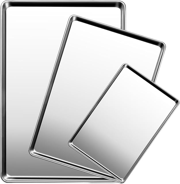Baking Sheet Set of 3, Stainless Steel Cookie Sheet Baking Sheet Pan, 16/12/9 Inch, Non Toxic & Heavy Duty & Easy Clean, Rust Free&Mirror Finish, Dishwasher Safe