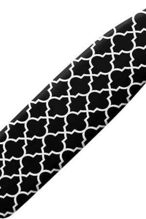 Black & White Moroccan Lattice Durable Iron Board Cover Non Stick Scorch Easy-Fit Ironing Board Cover Standard Size with Elastic Edge and Hook & Loop Fastener Strap