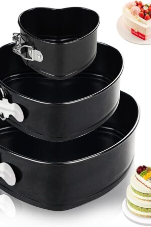 4"+7"+9" Non-Stick Cheesecake Pan, Springform Cake Pans Leakproof Heart Cake Pan, Removable Bottom Quick Release Latch Moulds for Birthday Cake