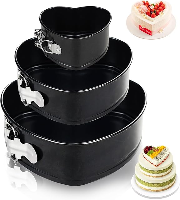 4"+7"+9" Non-Stick Cheesecake Pan, Springform Cake Pans Leakproof Heart Cake Pan, Removable Bottom Quick Release Latch Moulds for Birthday Cake