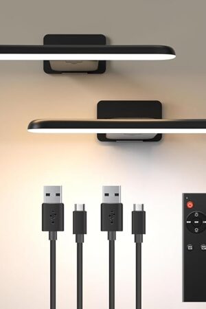 2 Pack Picture Lights for Wall, Rechargeable LED Picture Light Battery Operated with Remote, Dimmable Poster Light for Paintings, Portraits, Art Frames, Display Lighting for Wall Decor,Black