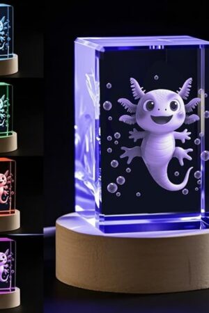 3D Axolotl Crystal Night Light for Kids, Emotional Support Gift for Animal Lovers Christmas Valentines Anniversary Crochet Doll