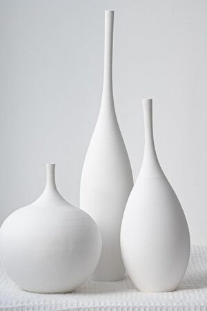 White Ceramic Vase Modern Boho Wabi-Sabi Flower Vase Set of 3 Decorative Aesthetic Vases for Centerpieces Pampas Matte Minimalist Vases for Living Room Table Shelf Home Decor Gift