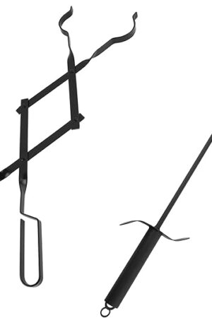 36-Inch Fireplace Fire Pit Campfire Poker Stick and 26-Inch Campfire Fireplace Tongs, Log Grabber, Camping, Wood Stove, Outdoor and Indoor Use, Black Solid Steel