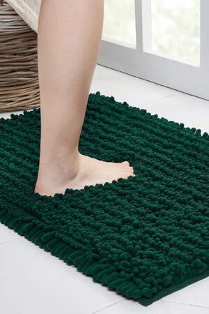 Walensee Bathroom Rug Bath Mat 24x17 Inch Hunter Green Chenille Bathroom Shower Floor