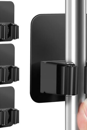 4 Pack Wall Mount Improved Broom Holder, Black