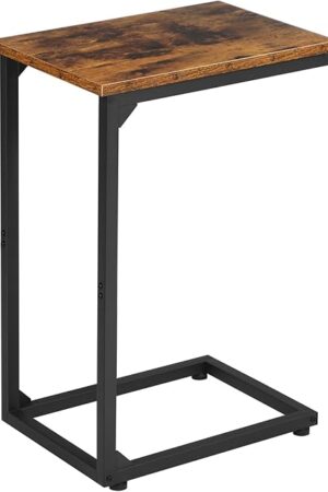 AMHANCIBLE C Shaped End Table, Slide Under Couch Table for Sofa, TV Tray Snack Table, Small Side Table for Small Space, Living Room, Brown HET02CBR1