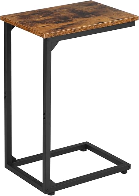 AMHANCIBLE C Shaped End Table, Slide Under Couch Table for Sofa, TV Tray Snack Table, Small Side Table for Small Space, Living Room, Brown HET02CBR1