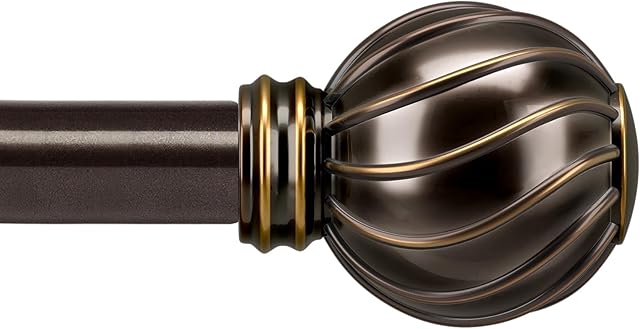 Brown Curtain Rods for Windows 48 to 84 Inches Adjustable Length Heavy Duty 7/8" Diameter Window Curtain Rod with Decorative Finials for Outdoor Farmhouse Bedroom Kitchen Living Room