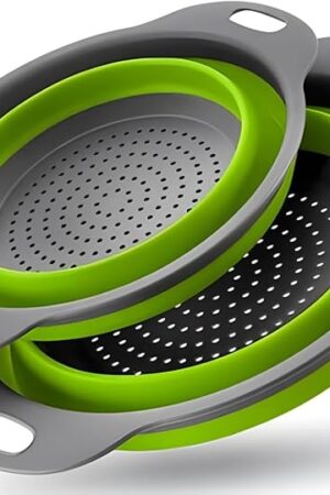 Collapsible Colander Set of 2 Silicone Kitchen Strainer Set, Perfect for Draining Pasta, Vegetable and fruit for Kitchen and Travel Use (green)