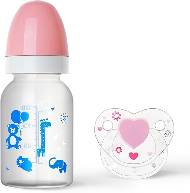 The JIZHI Baby Doll Bottle and Magnetic Pacifier Set, Baby Doll Accessories for Reborn Baby Dolls, Pretend Play Feeding Toy Kids Gift (Pink)