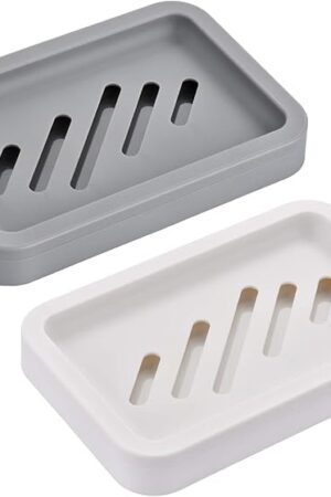 2PCS Draining Soap Dishes, Dishwashing Sponge Soap Holder with Water Tray, Keep The Place Dry, Easy to Clean Soap Cases, Suitable for Kitchen, Bathroom, Container (Gray)