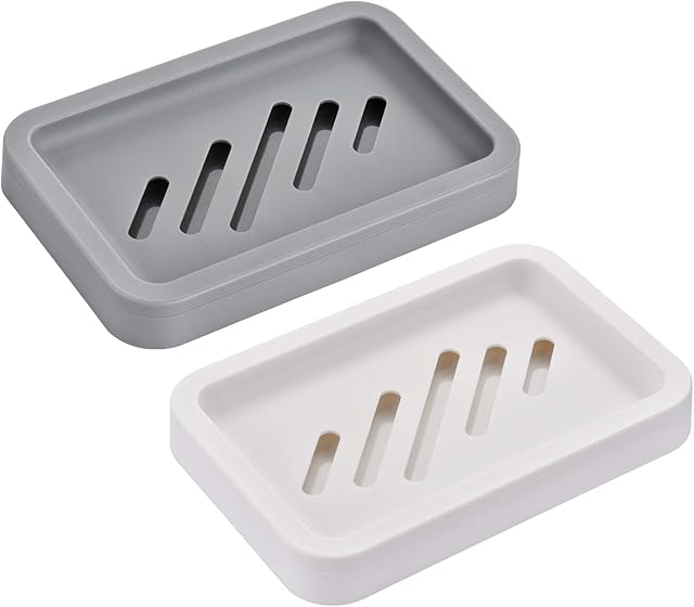 2PCS Draining Soap Dishes, Dishwashing Sponge Soap Holder with Water Tray, Keep The Place Dry, Easy to Clean Soap Cases, Suitable for Kitchen, Bathroom, Container (Gray)