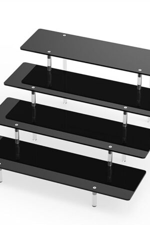 Acrylic Riser Display Stand, Black 4 Tier Cupcake Stand Display Risers Shelf Perfume Cologne Organizer Compatible with Funko Pop Food Dessert Makeup Skincare Cosmetics Lotion Organizer (1 PACK)