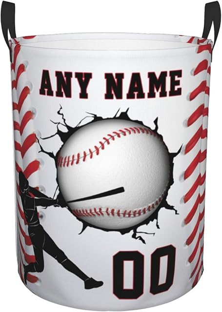 Baseball Laundry Basket Personalized Laundry Hamper with Name Custom Dirty Clothes Storage with Handles for Bathroom Living Room Bedroom