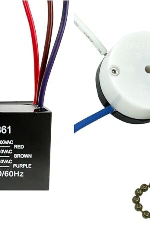 YukiHalu Ceiling Fan Pull Chain Switch 3 Speed 4 Pre-Installed Wires, Ceiling Fan Capacitor CBB61 4.5uf + 6uf + 5uf 5 Wire 250V, Light Switch for Fan and Light (Antique, 4.5+6+5uF)