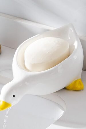 1 Pack Duck Ceramic Soap Dishes,Soap Holder with Drain,Soap Dish Container,Dish Soap Tray,Sponge Holder,Soap Tray for Shower,Bathroom,Bar,Kitchen,Counter (Duck)