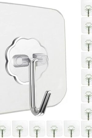 24 Pack Heavy Duty Self Adhesive Hooks - 33lb Max, Transparent, Waterproof, Sticky Wall Hooks for Keys, Bathroom, Shower, Outdoor, Kitchen, Door, Home Improvement, Utility